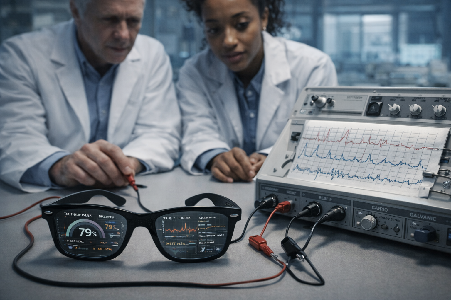 Testing lab concept with glasses and measurement equipment